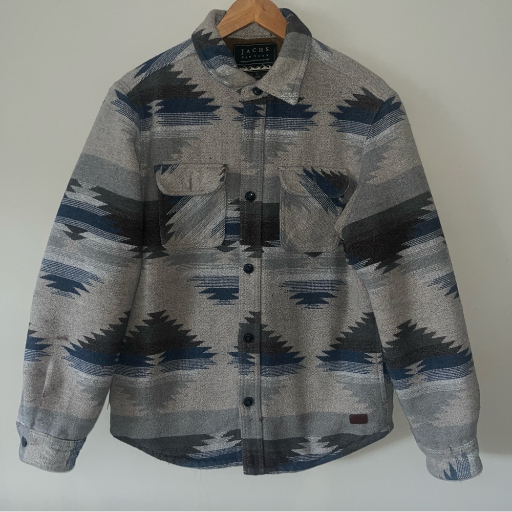 Jachs Gray, Navy & Black Southwestern Wool Shacket